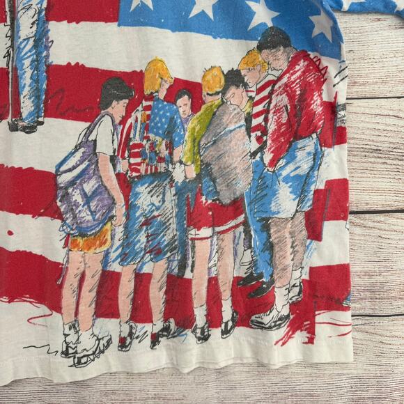 Vintage 90s See You at the Pole AOP T-Shirt Mens L Red White Blue American Flag - Picture 3 of 15